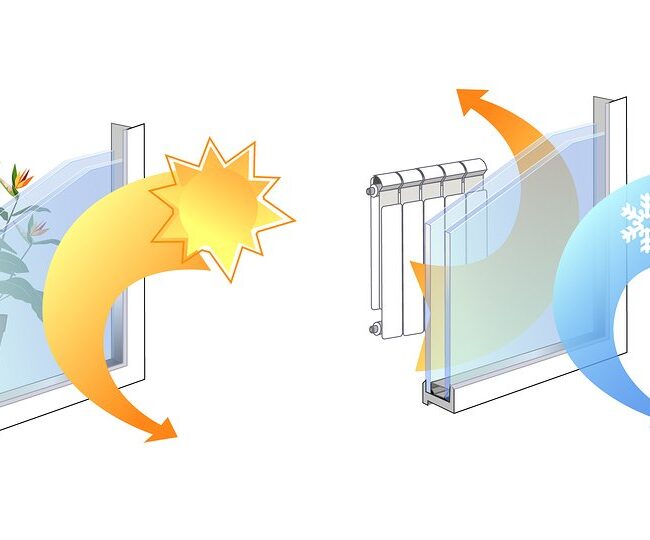 Graphic illustrating windows with a Solar Heat-Gain Coefficient image on Aeroseal's website