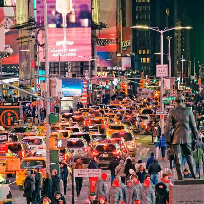 busy city street showing how commercial windows reduce noise